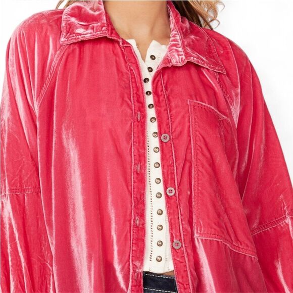 NWT We the Free Night Skies Velvet Shirt Hot Pink S - Picture 6 of 7